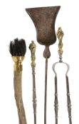 A set of three steel and brass mounted fire tools,   mid 19th century, comprising a shovel, poker