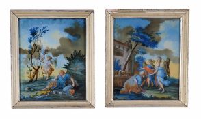 A pair Continental reverse glass paintings,   mid 18th century,  of Jacob's dream and another