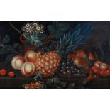 Attributed to William Sartorius (1841-1907)  Still life of fruit and an auricula in a pot  Oil on