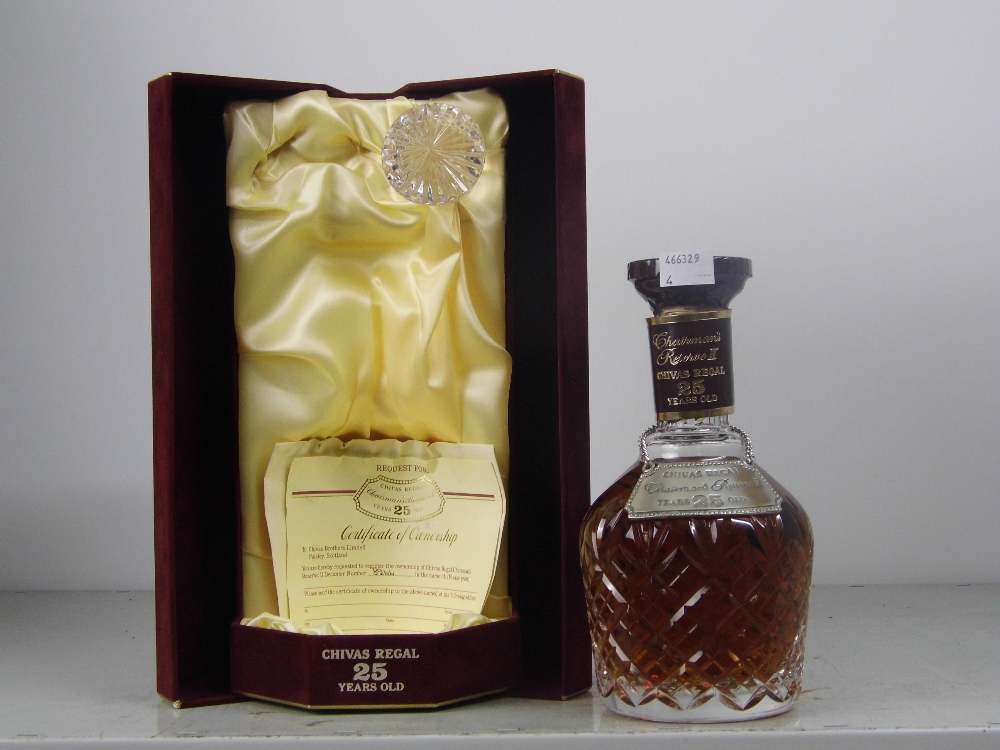 Chivas Regal Chairman's Reserve II 25 Yr OldCrystal Decanter with stopper and silver metal neck