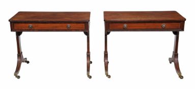 A pair of Regency mahogany and ebony strung library tables , circa 1815  A pair of Regency