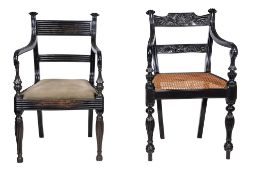A Ceylonese ebony open armchair, circa 1840  A Ceylonese ebony open armchair,   circa 1840  ,   with