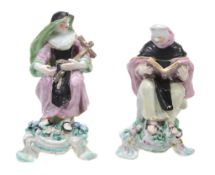 A pair of Bow porcelain models of a monk and a nun, 1760-65  A pair of Bow porcelain models of a