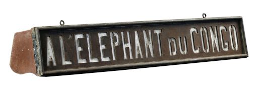 'A L'ELEPHANT DU CONGO', a japanned cut metal and glazed illuminating trade...  'A L'ELEPHANT DU