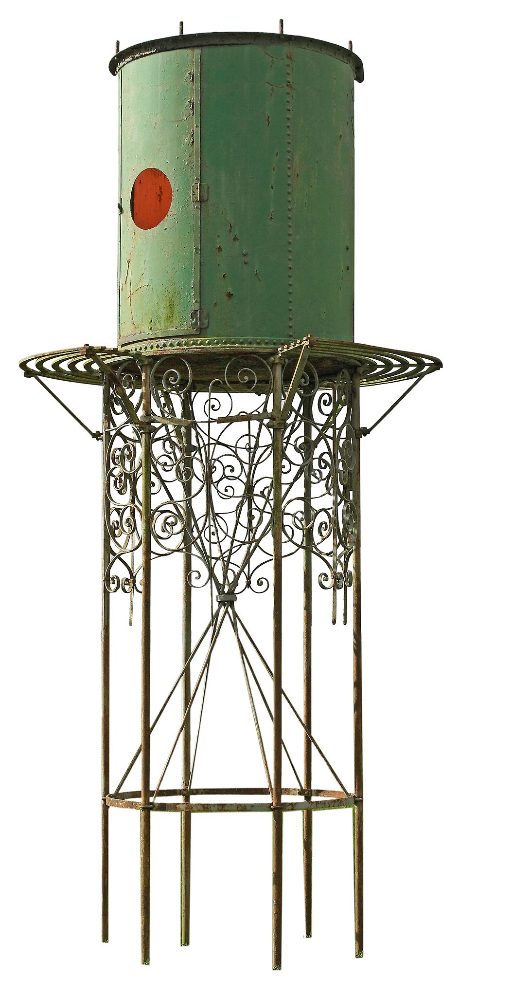 A French green painted wrought iron 'chateau dêu' water tower, 19th century  A French green