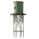 A French green painted wrought iron 'chateau dêu' water tower, 19th century  A French green