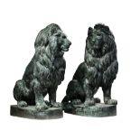 A pair of French electrotype copper coated cast iron models of lions  A pair of French electrotype