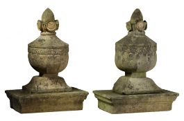 A near pair of French carved sandstone finials, late 18th century  A near pair of French carved
