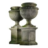 A pair of large and impressive Italian carved limestone garden urns in... A pair of large and