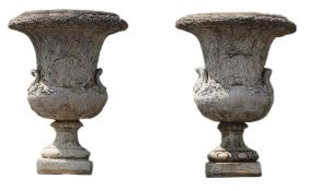 A pair of stone composition Campana urns, 20th century  A pair of stone composition Campana