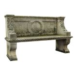 A carved limestone garden bench , 20th century  A carved limestone garden bench  , 20th century, the