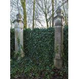 A pair of carved Bourgogne limestone gate piers, 19th century  A pair of carved Bourgogne