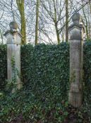 A pair of carved Bourgogne limestone gate piers, 19th century  A pair of carved Bourgogne