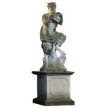 A sculpted limestone garden figure of Pan, 20th century, in classical taste  A sculpted limestone