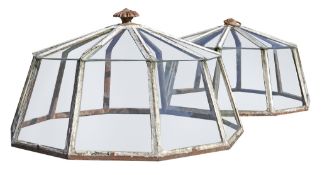 A pair of French cast iron and glazed garden cloches, late 19th century  A pair of French cast