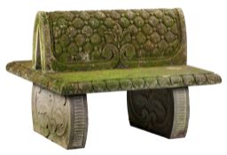 An unusual Continental carved limestone double sided garden bench  An unusual Continental carved