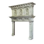 An impressive carved and painted walnut chimneypiece in early Renaissance style  An impressive