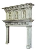 An impressive carved and painted walnut chimneypiece in early Renaissance style  An impressive