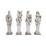 A set of four Continental sculpted limestone models of maidens representing...  A set of four