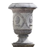 A Continental patinated zinc garden urn, circa 1900  A Continental patinated zinc garden urn,