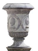 A Continental patinated zinc garden urn, circa 1900  A Continental patinated zinc garden urn,