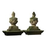 A pair French carved sandstone pier finials, 19th century, modelled as urns  A pair French carved