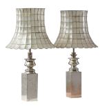 A pair of Italian silver plated composition table lamps, 20th century A pair of Italian silver