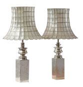A pair of Italian silver plated composition table lamps, 20th century A pair of Italian silver