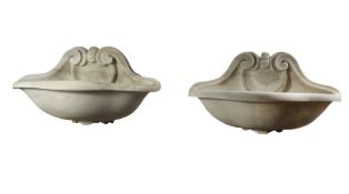 A pair of carved white marble holy water stoops, 19th century  A pair of carved white marble holy