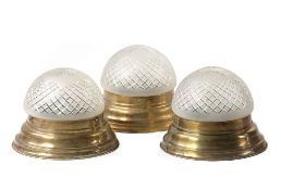 A set of three polished brass and cut glass plafonniers, early 20th century  A set of three polished