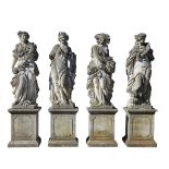 A set of four Continental sculpted limestone models of maidens...  A set of four Continental