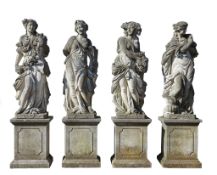 A set of four Continental sculpted limestone models of maidens...  A set of four Continental