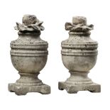 A pair of Continental carved marble urn finials, 20th century  A pair of Continental carved marble