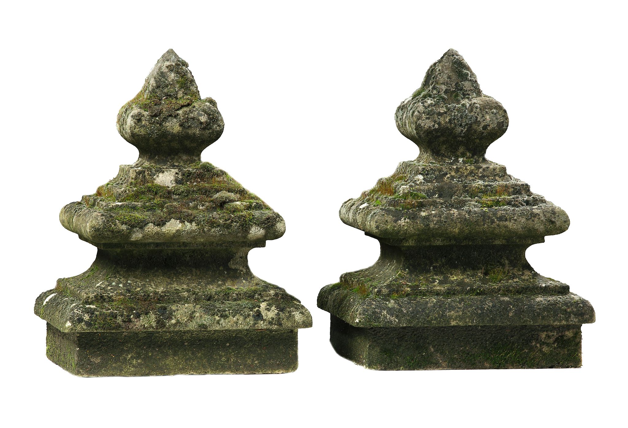 A pair of French limestone pier or gatepost finials, 19th century  A pair of French limestone pier