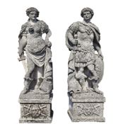 A pair of sculpted limestone figures of Mars and Minerva, 20th century  A pair of sculpted limestone