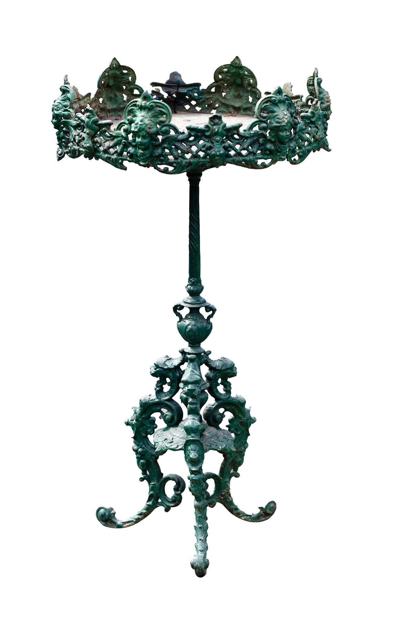 A Continental green painted cast iron jardiniere stand  A Continental green painted cast iron