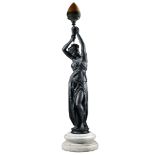 A French black painted cast iron figural torchere, last quarter 19th century  A French black painted