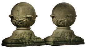 A pair of French stone composition pier finials, late 19th century  A pair of French stone