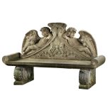 A carved limestone garden bench in Louis XIV style , 20th century  A carved limestone garden bench