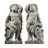 A pair of Flemish sculpted Carrara marble models of putti , late 17th century  A pair of Flemish