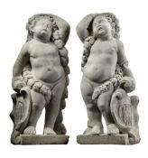 A pair of Flemish sculpted Carrara marble models of putti , late 17th century  A pair of Flemish