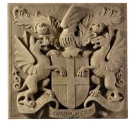 A sculpted limestone armorial panel, early 20th century, of rectangular form  A sculpted limestone