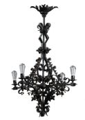 A Continental wrought iron four light chandelier, early 20th century  A Continental wrought iron