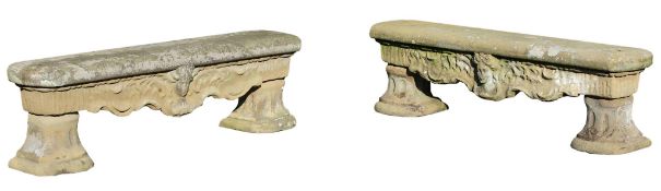 A pair of Dutch carved sandstone garden benches in Regence style , circa 1740  A pair of Dutch