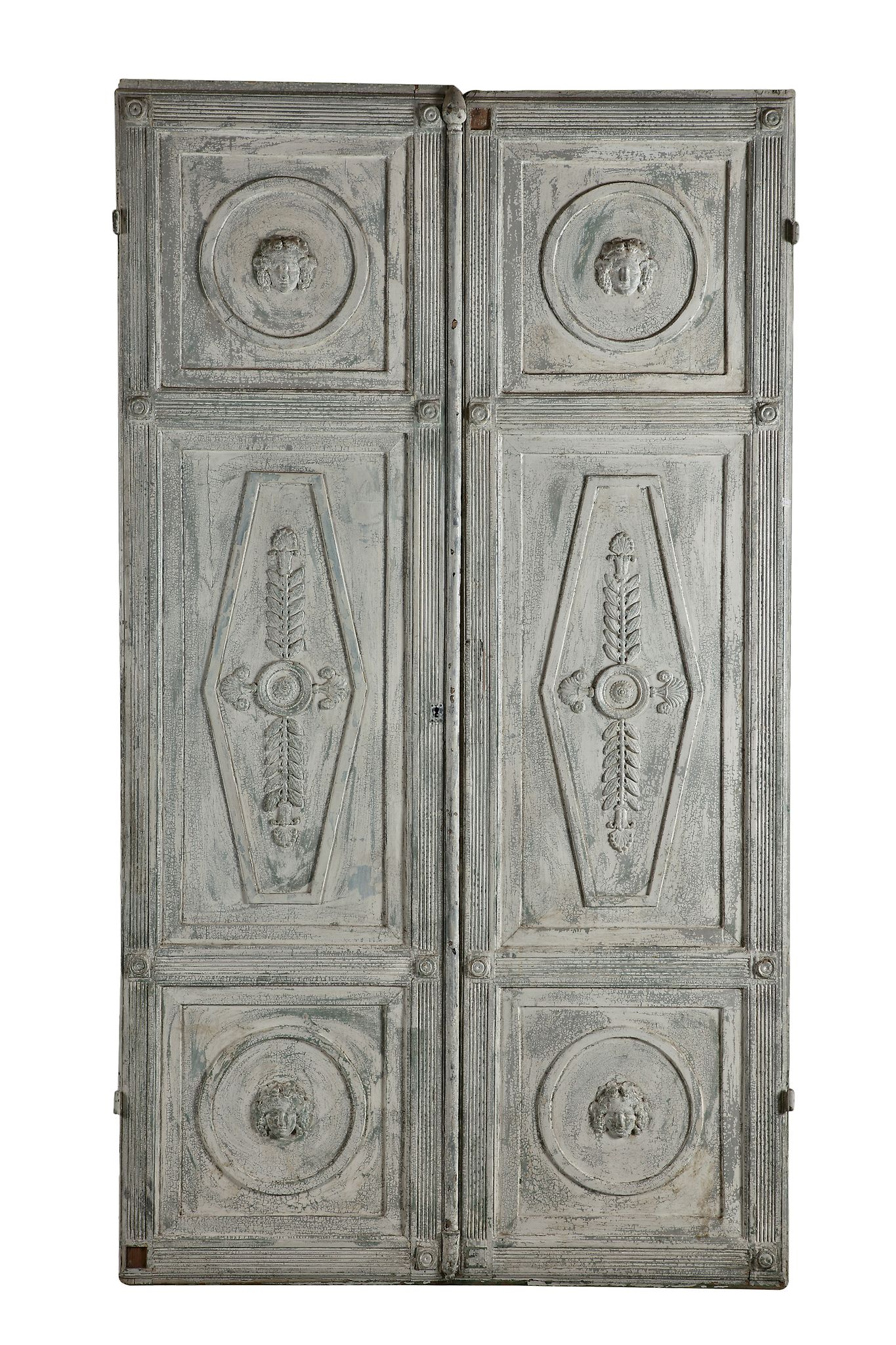 A pair of French Empire painted pine salon doors, early 19th century  A pair of French Empire