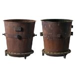 A pair of large wrought and sheet iron industrial vats  A pair of large wrought and sheet iron