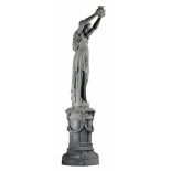 A French grey painted cast iron figural torchere, late 19th century  A French grey painted cast iron