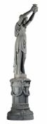 A French grey painted cast iron figural torchere, late 19th century  A French grey painted cast iron