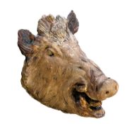 A Continental sculpted terracotta model of a wild boar's head  A Continental sculpted terracotta