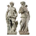 A pair of Italian sculpted limestone models of Diana and Apollo, 20th century  A pair of Italian